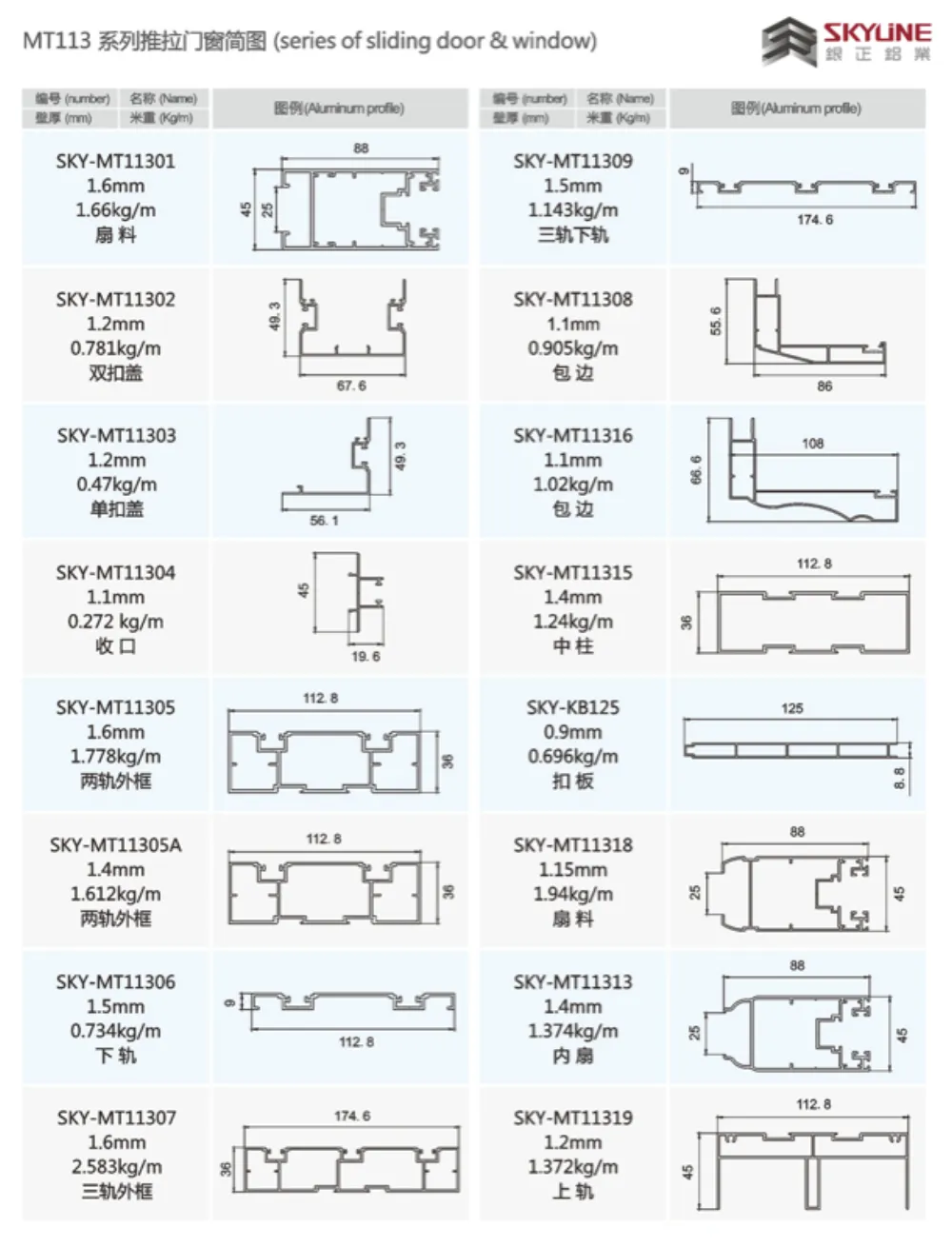 MT113 Series Sliding Door and Window Assembly