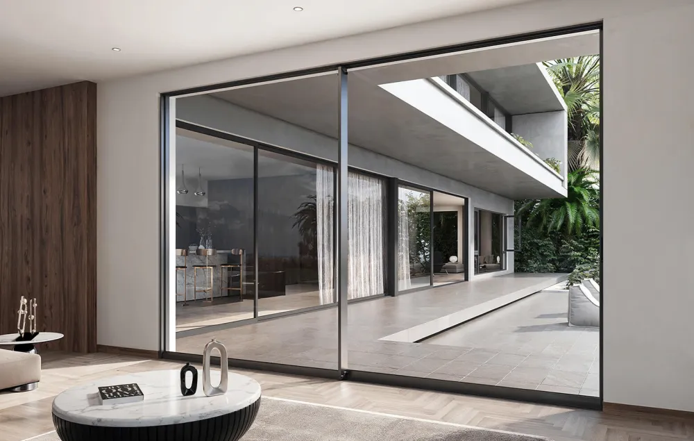 Slim-frame aluminum sliding door