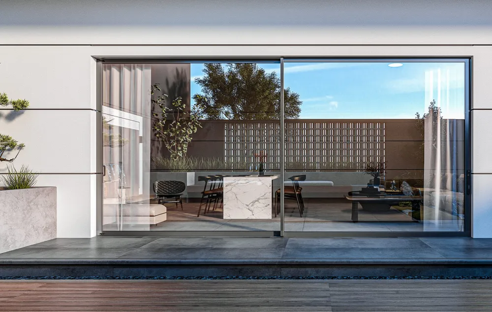 Aluminum sliding door, terrace