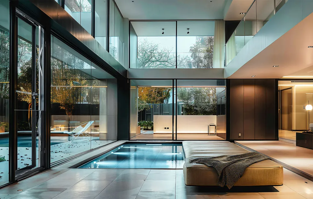 Aluminum curtain wall, indoor villa pool