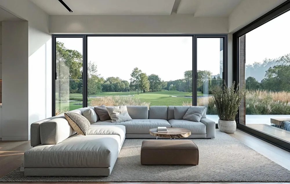 Aluminum picture window, living room