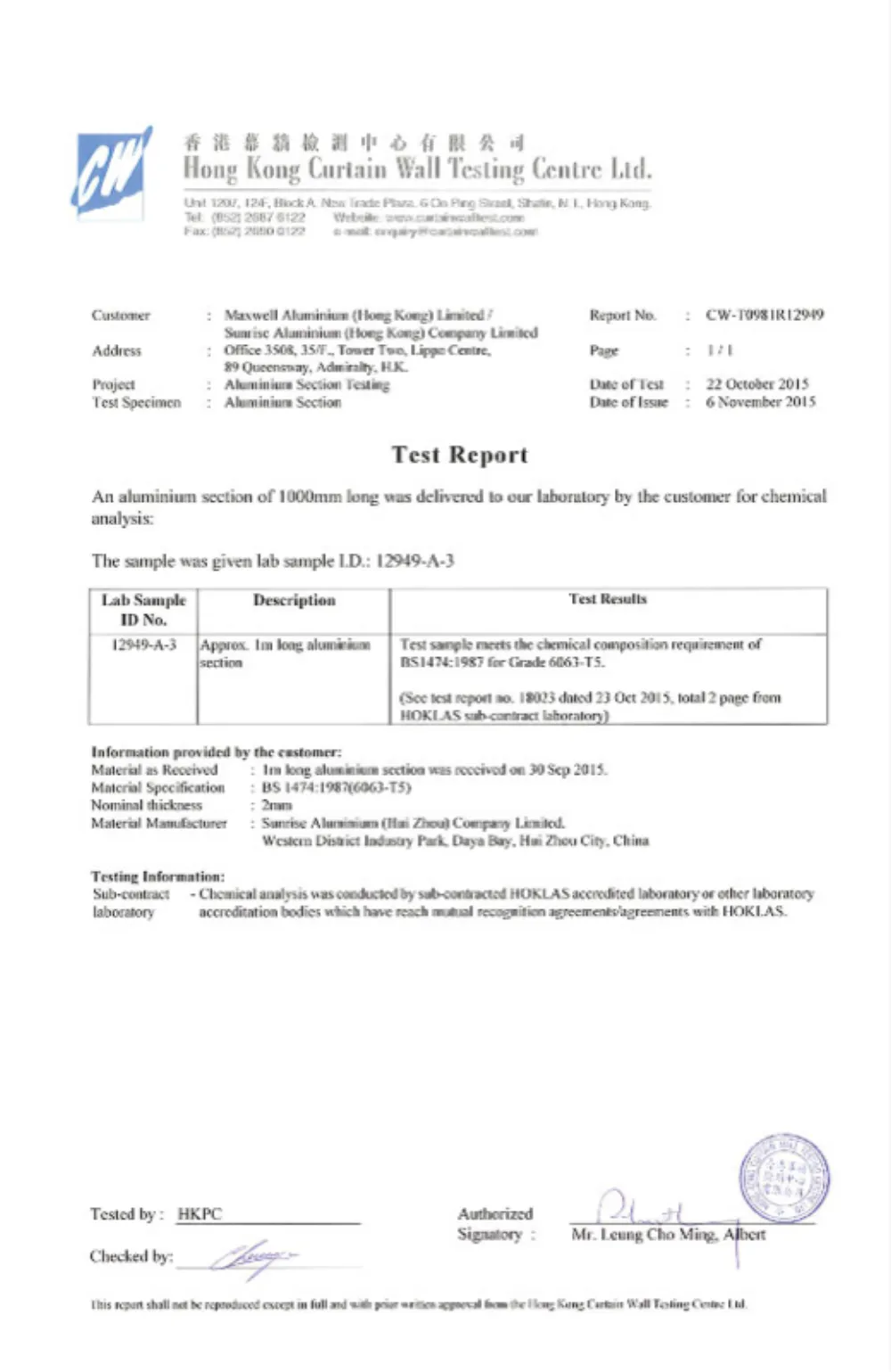 Fluorocarbon coating test report