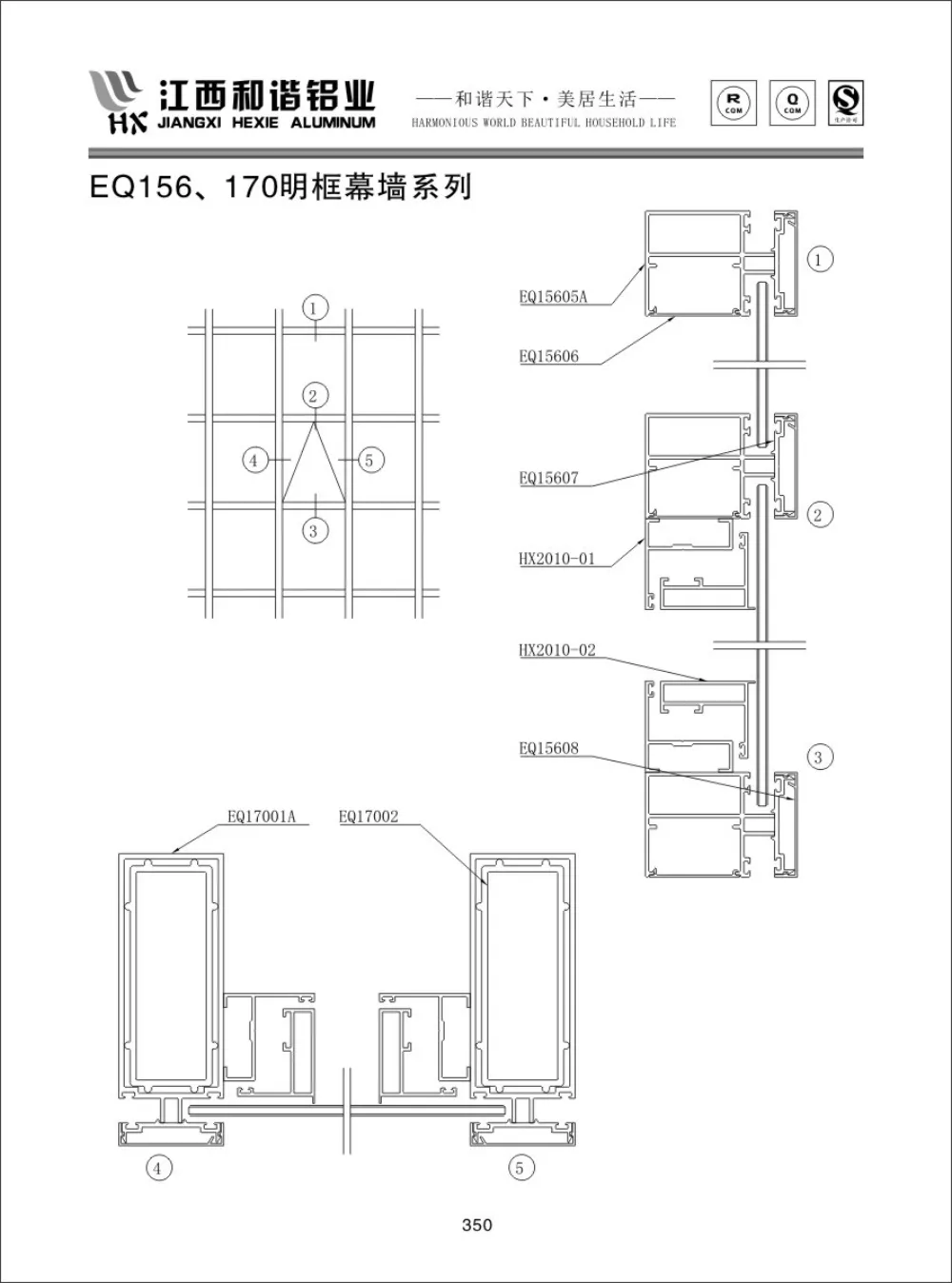 EQ156 / 170 Exposed Frame Curtain Wall Aluminum Profile Series