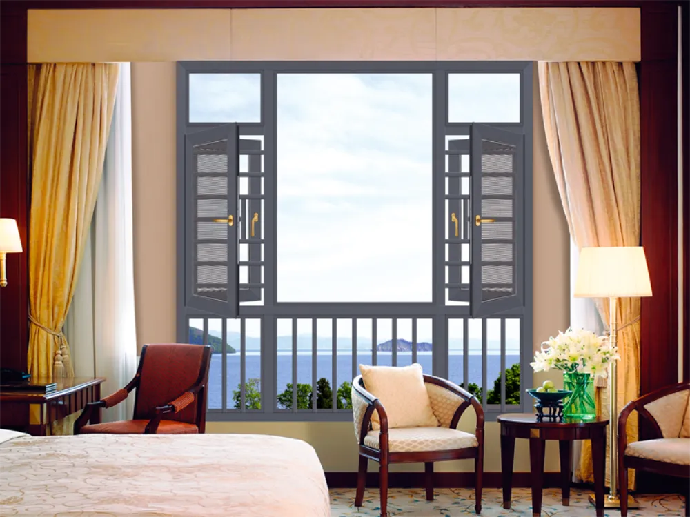 Grey Integrated Steel-Mesh System Window Profile