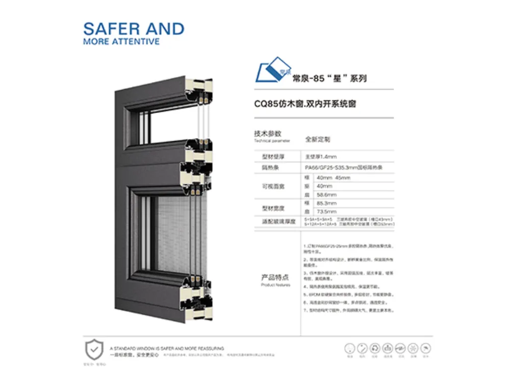 CQ85 Wood-Grain Double Inward-Open System Window