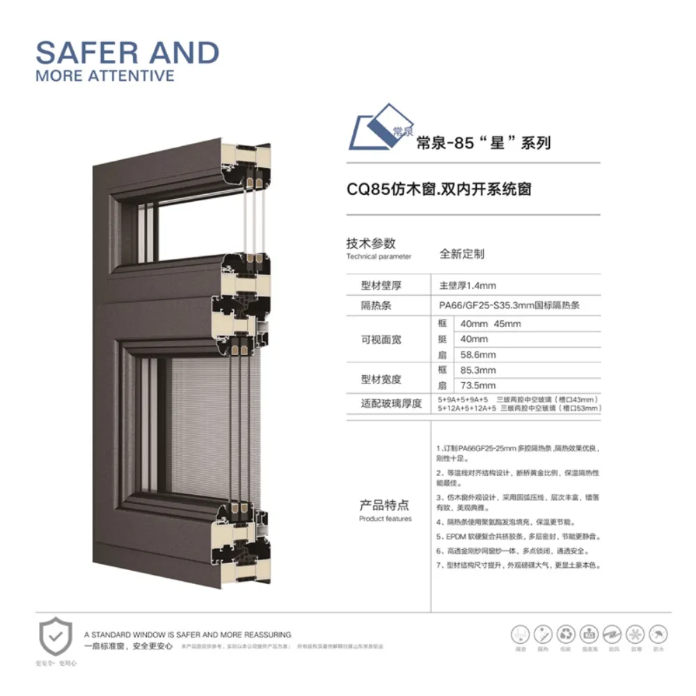CQ85 Wood-Grain Double Inward-Open System Window