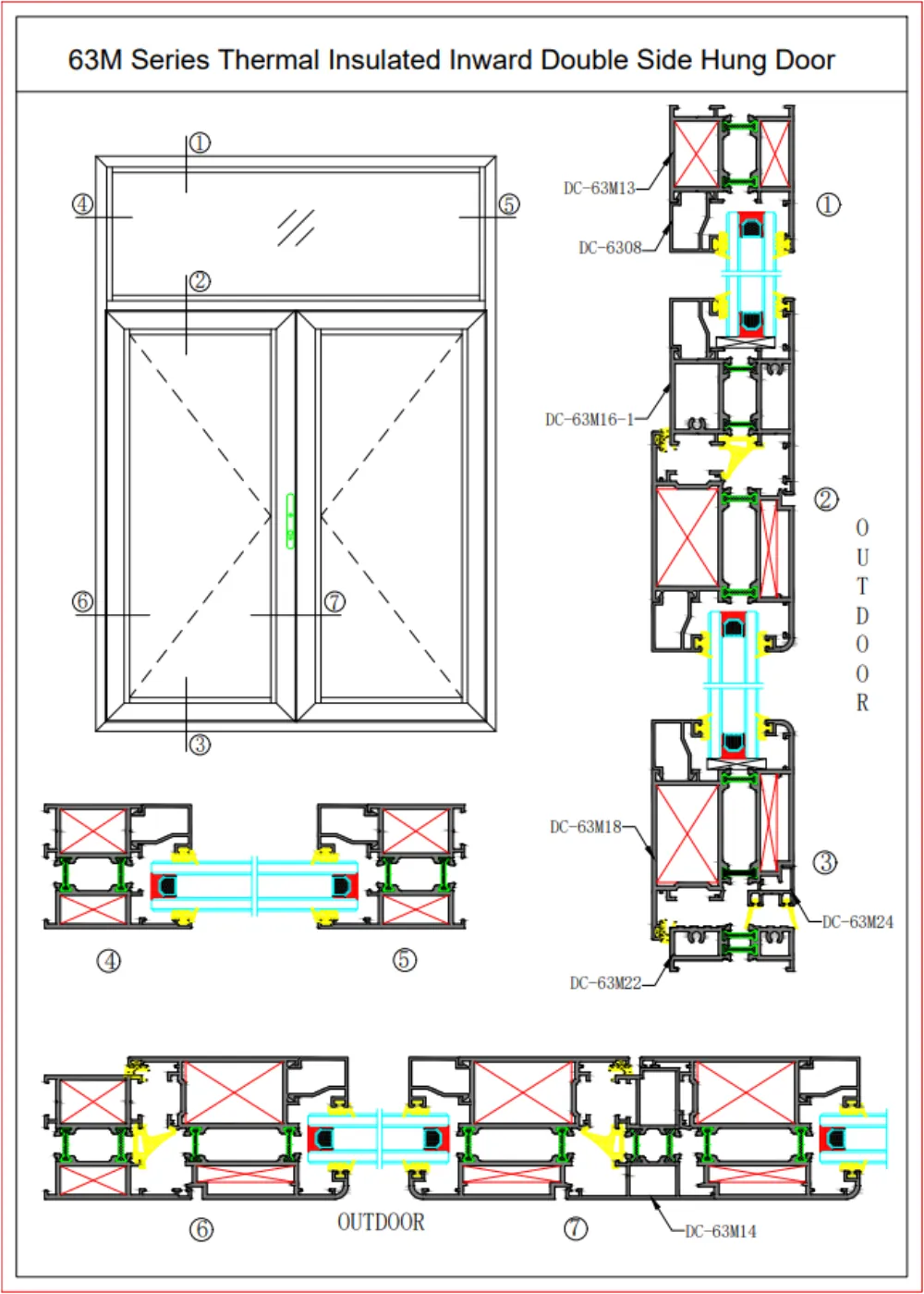 Aluminum Door Profile DC-63MTI
