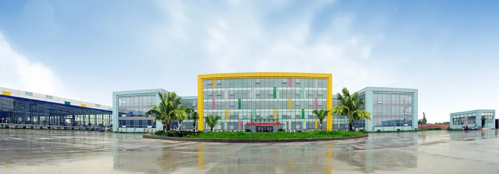 Yuanda aluminium engineering facility exterior — production buildings and office block panorama