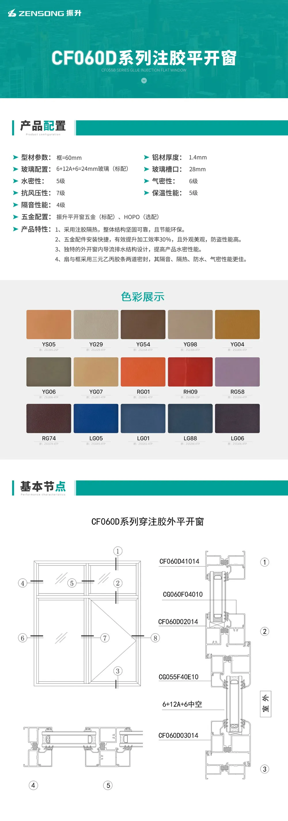 CF060D Series Glue-Injected Casement Window
