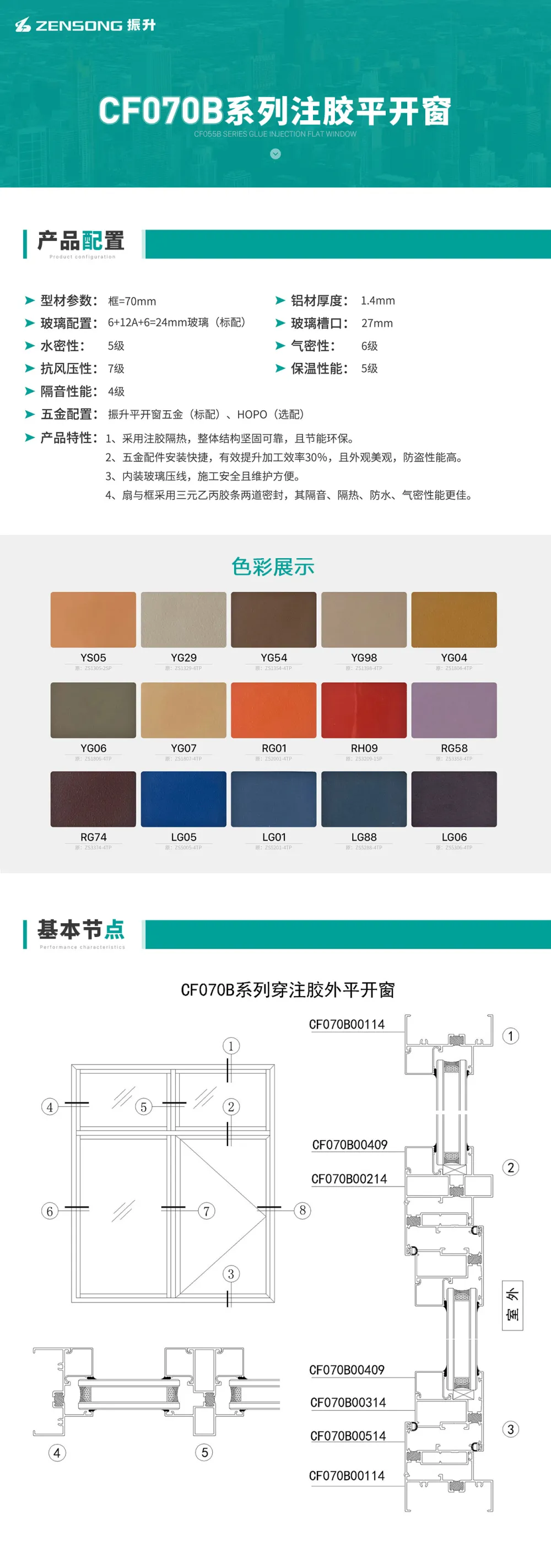 CF070B Series Glue-Injected Casement Window