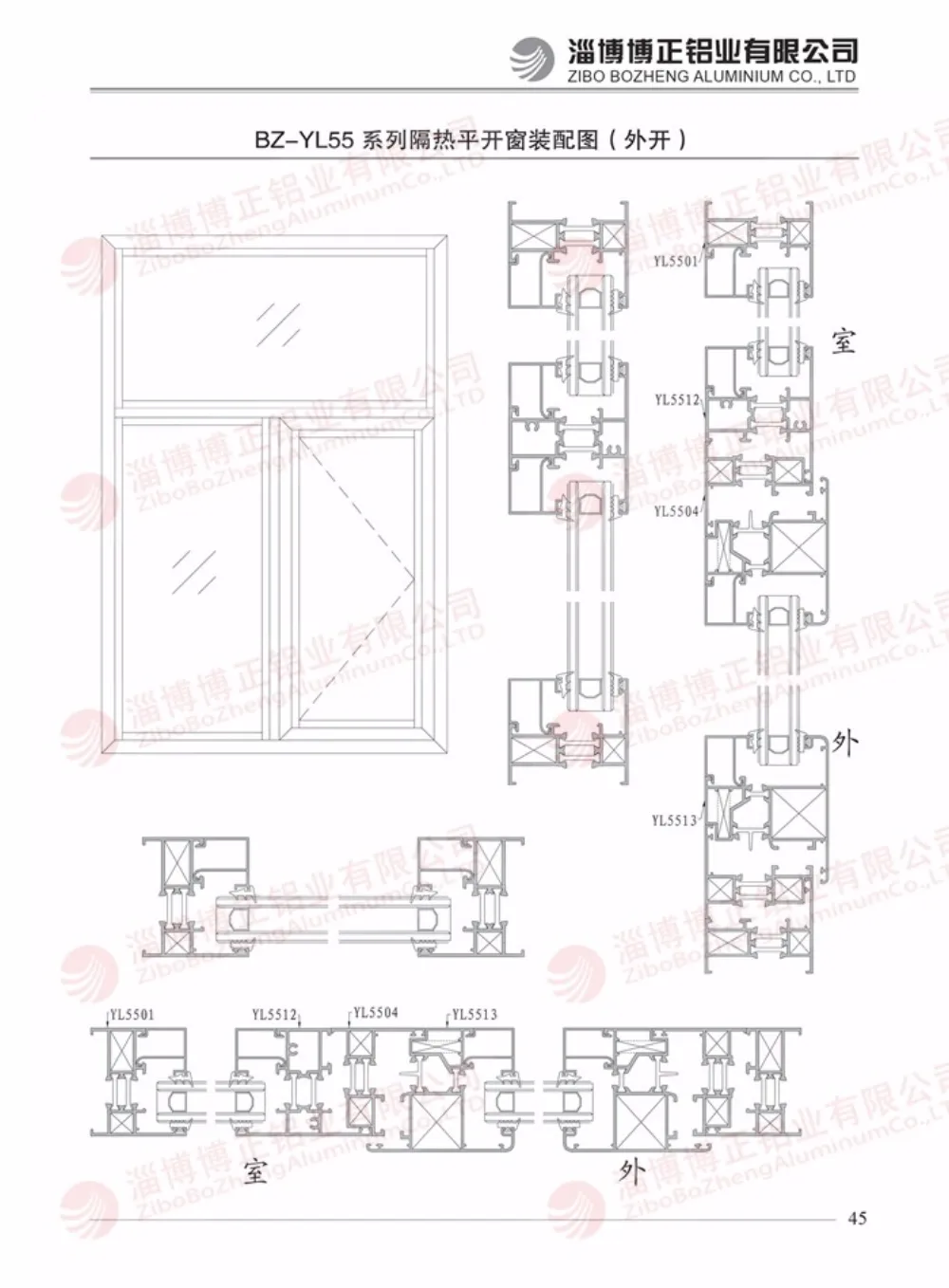 BZ-YL55 Series Thermal Break Casement Window Outward Opening