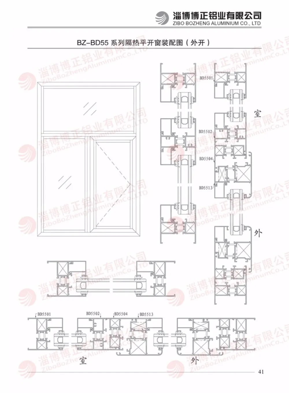 BZ-BD55 Series Thermal Break Casement Window Outward Opening